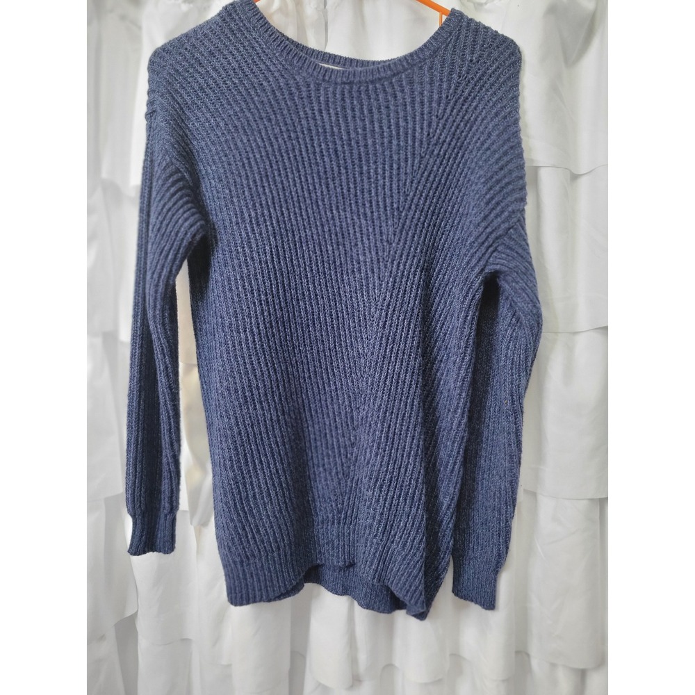Style & Co Petite Blue Ribbed Knit Crewneck Sweater PM Long Sleeve Pullover 1408